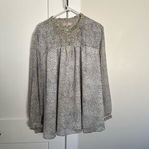 White and Black Polka Dotted Long Sleeve Blouse